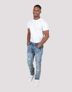 Fashion models Grindhouse Vintage Rip N Repair Slim Fit Denim Jeans Linen - crafted fashion