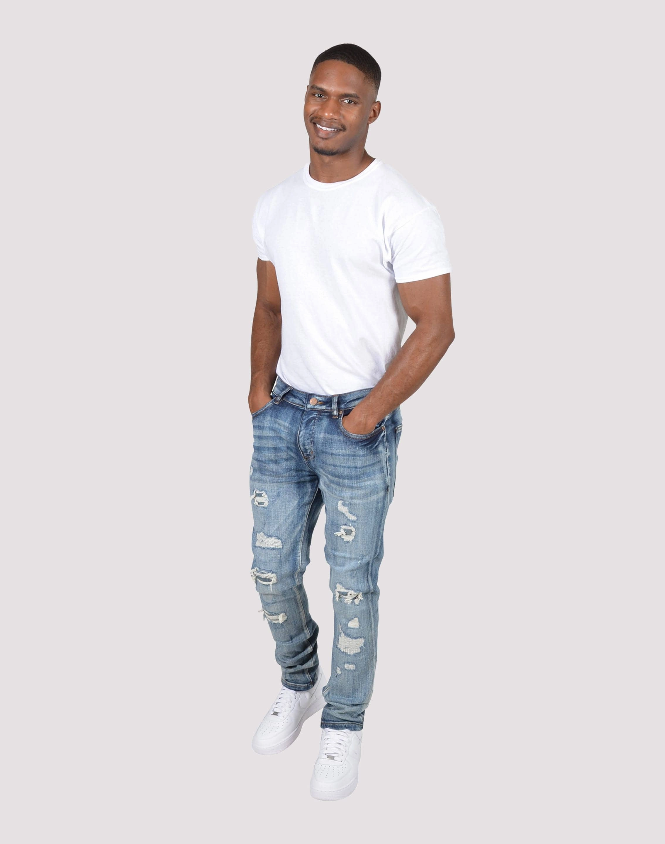 Grindhouse Vintage Rip N Repair Slim Fit Denim Jeans Linen - crafted fashion Wardrobe staples