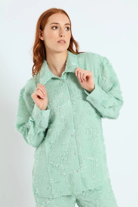 Fashion must - haves Long Sleeve Burn Out  Shirt - Blue High - end fashion