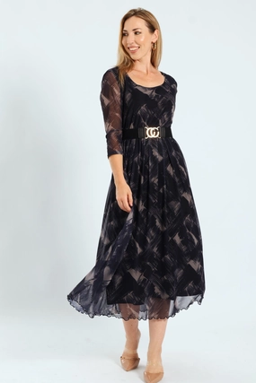 Fashion must - haves Pleated Belt Mesh Maxi Dress Seasonal wear