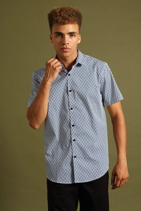 Fashion shows Geo Print Shirt - White/Blue Clothing prices