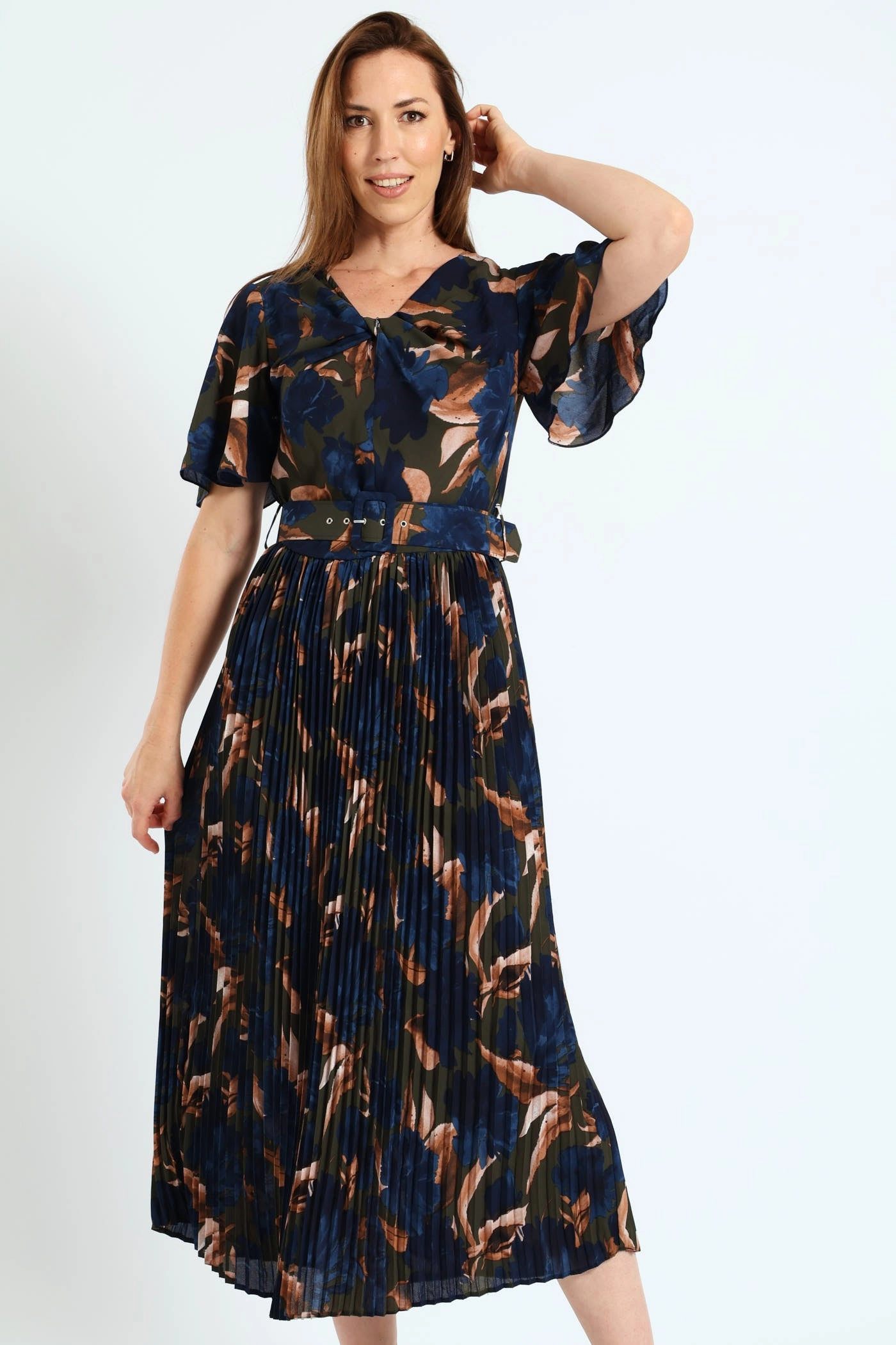 Fashion storage (wardrobes, hangers, etc.) Knot Neck Pleated Belted Dress - Blue Wardrobe staples