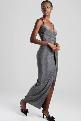 Fashion swaps Glam Maxi Wrap Dress With Pleats - Black Linen - crafted fashion