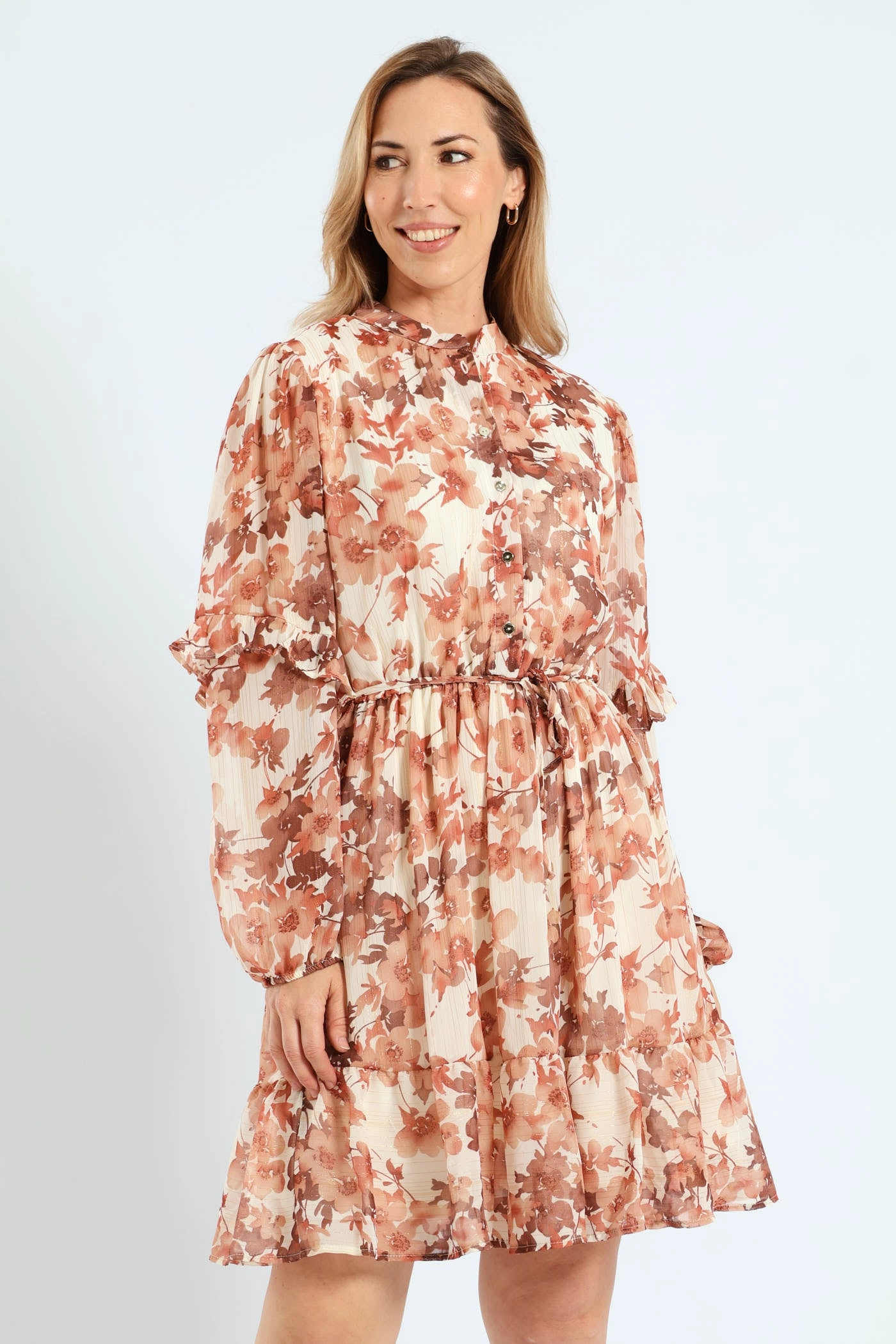 Mandarin Collar Tiered Frill Tea Dress - Cream Athleisure fashion Fashion trends by region