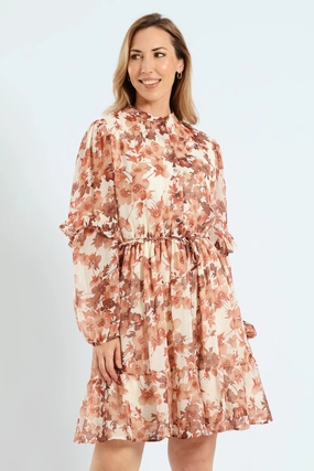 Fashion swaps Mandarin Collar Tiered Frill Tea Dress - Cream Comfortable apparel