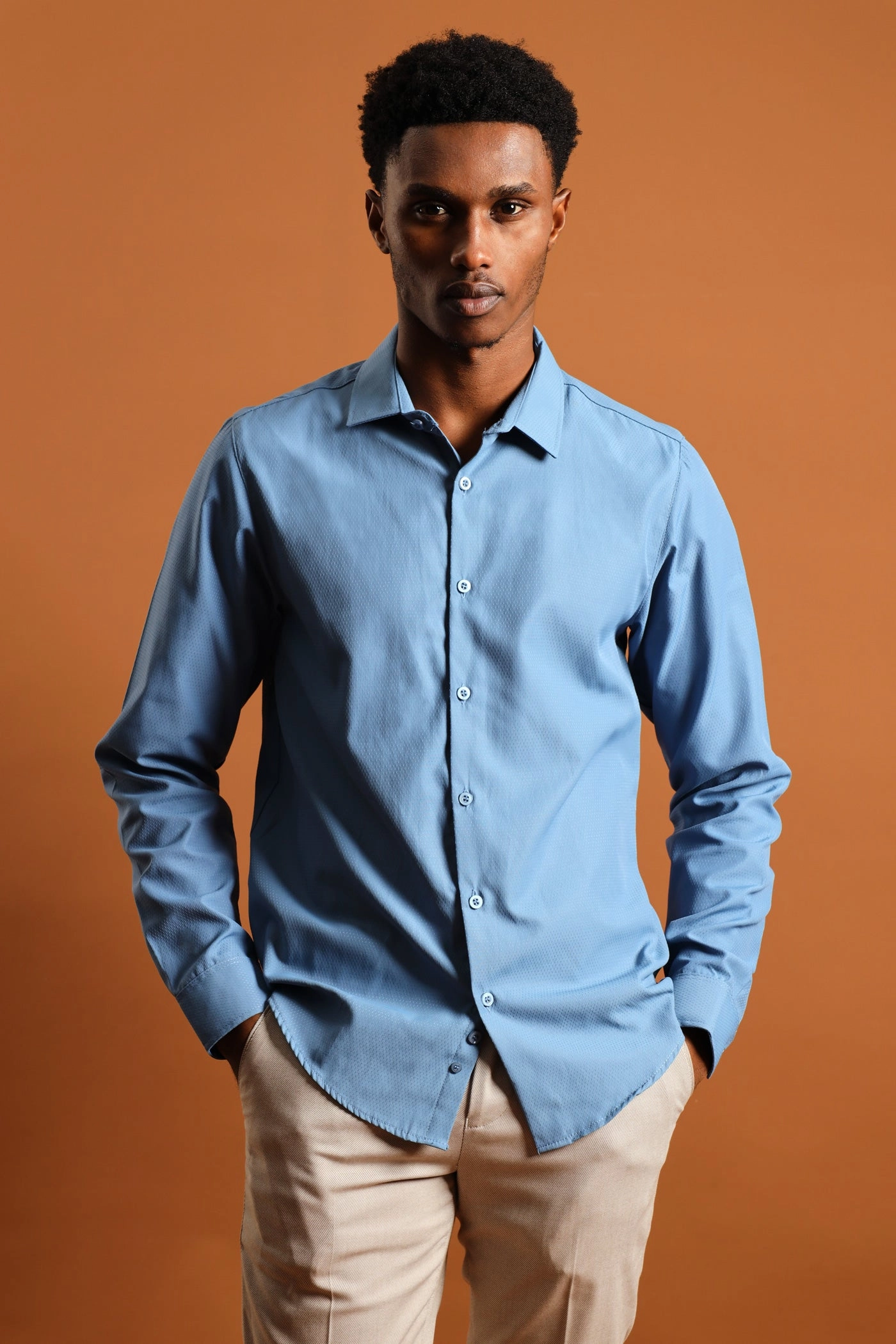 Fashion technology Slim Textured Long Sleeve Shirt - Smokey Blue Popular fashion picks