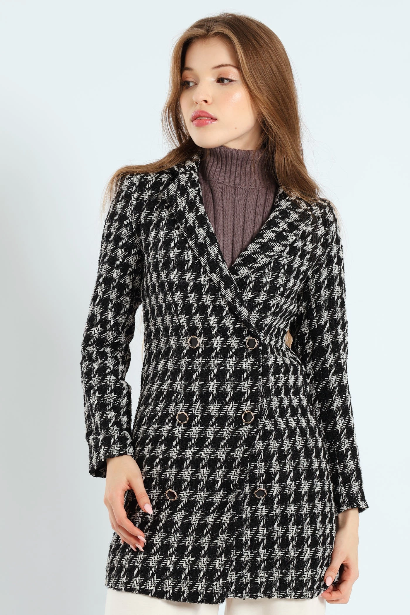 Fashion technology Tweed Houndstooth Print Mini Dress - Black/White High - end fashion