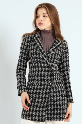 Fashion technology Tweed Houndstooth Print Mini Dress - Black/White High - end fashion