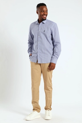 Fashion trends by region Gonzo Geo Printed Long Sleeve Shirt - Navy Fashion culture
