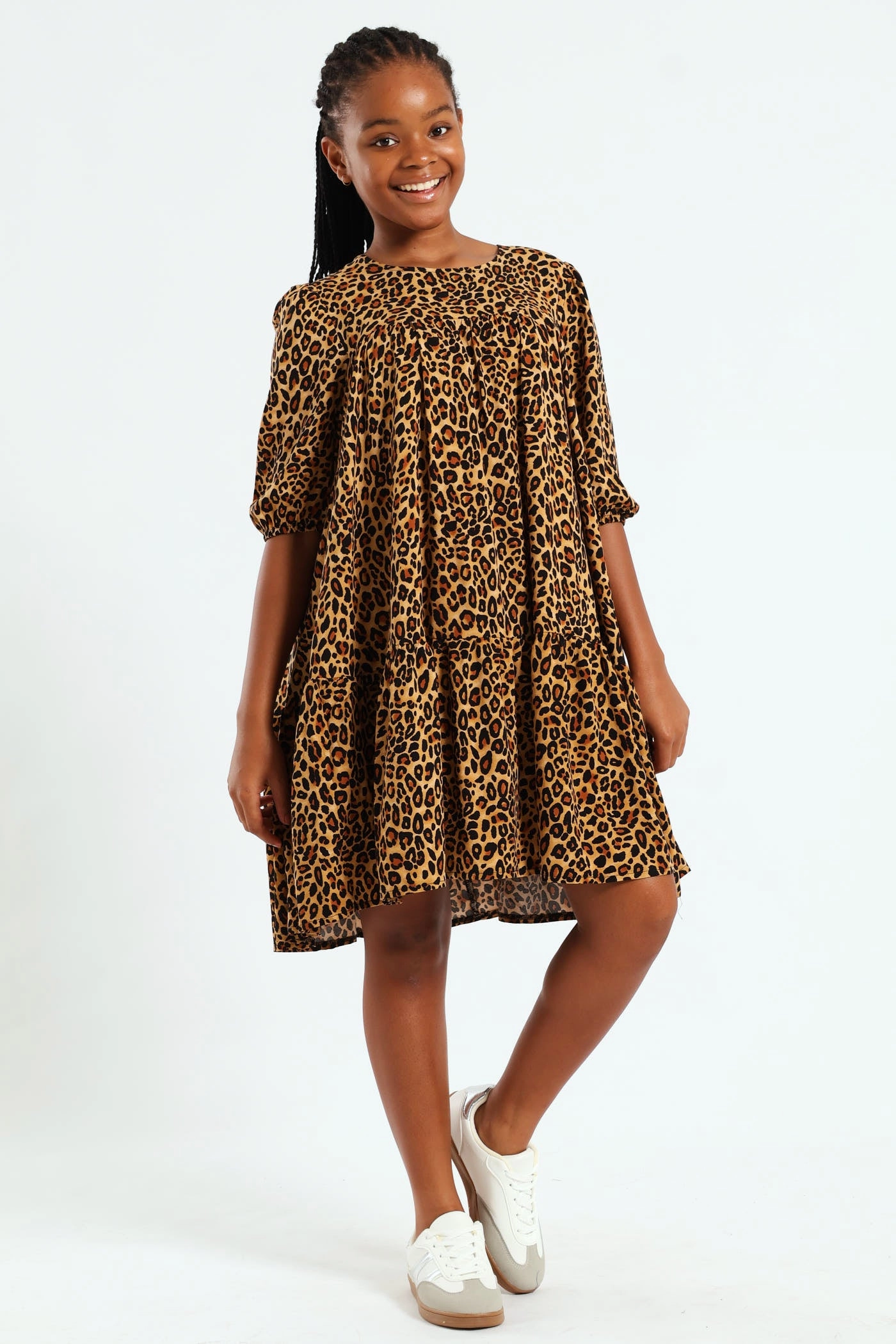 Fashion customization Girls Leopard Print Tiered Dress Fashion culture