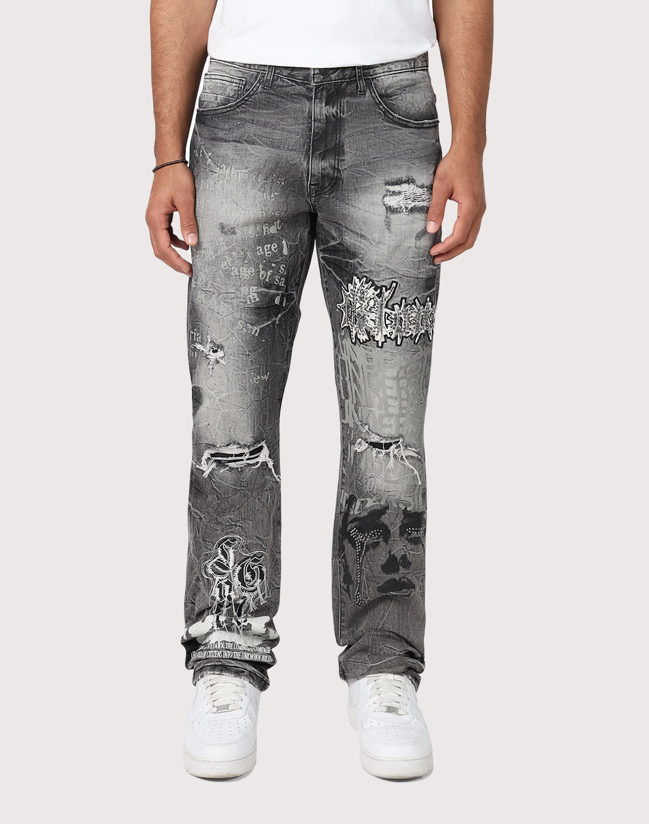 Grindhouse Straight Fit Rip N Repair Embossed Denim Jeans Fashion collections Organic fashion products