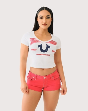 Fashion trends True Religion Crystal Horseshoe V-Neck Tee Fashion museums