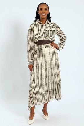 Fashion trends Wide Belted Pleated Shirt Maxi Dress Smart casual wear