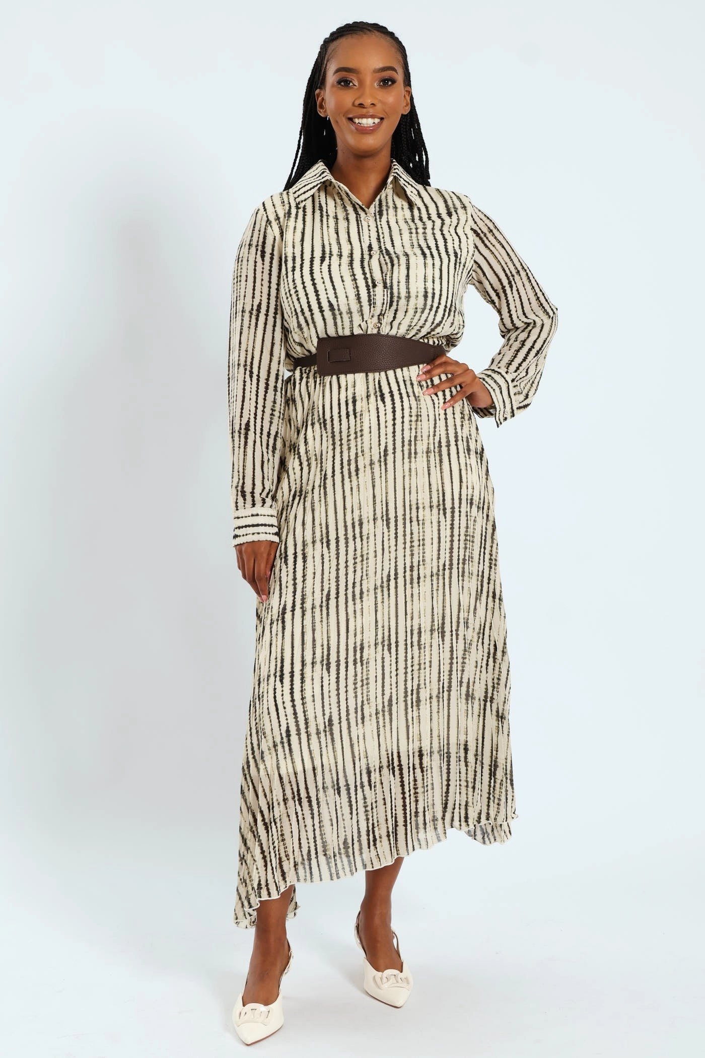 Fashion storage (wardrobes, hangers, etc.) Wide Belted Pleated Shirt Maxi Dress Designer fashion items