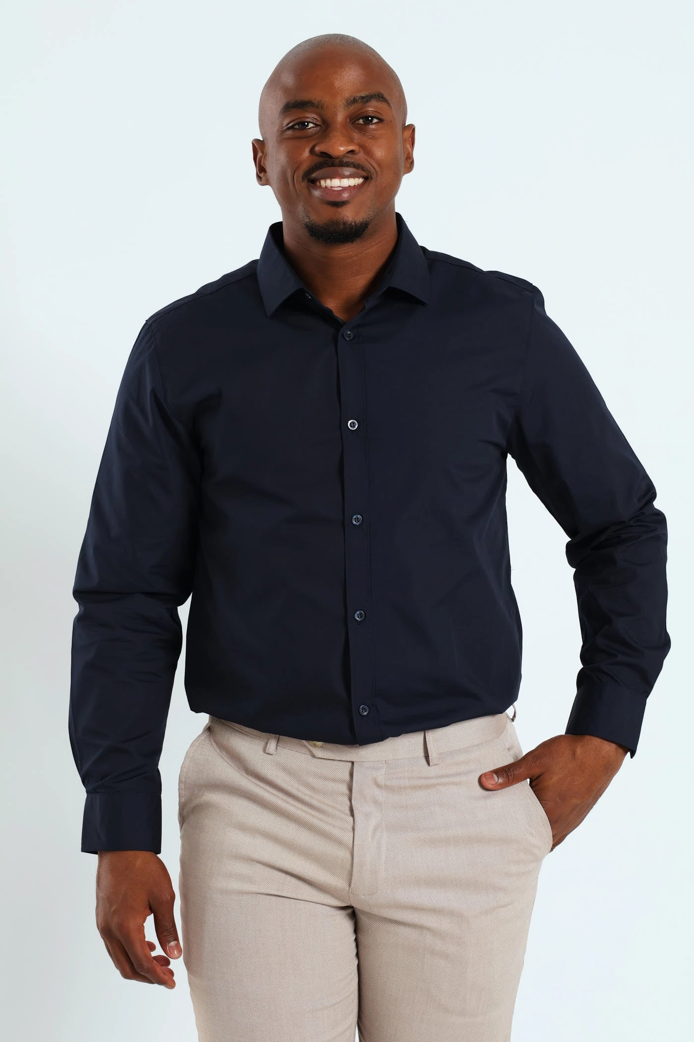 Silk - fabric fashion Easy Care Shirt - Navy Silk - fabric fashion