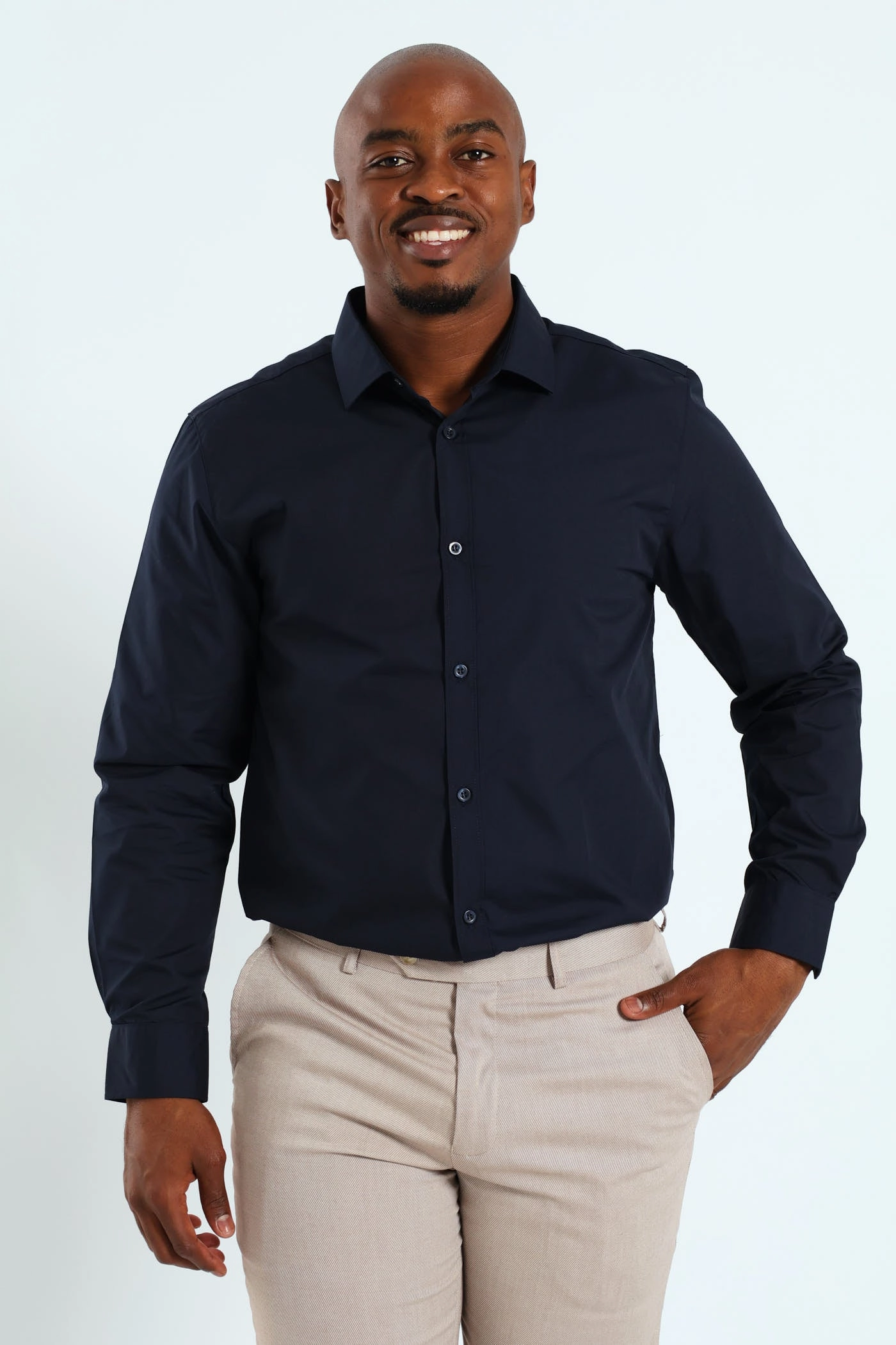 Silk - fabric fashion Easy Care Shirt - Navy Silk - fabric fashion