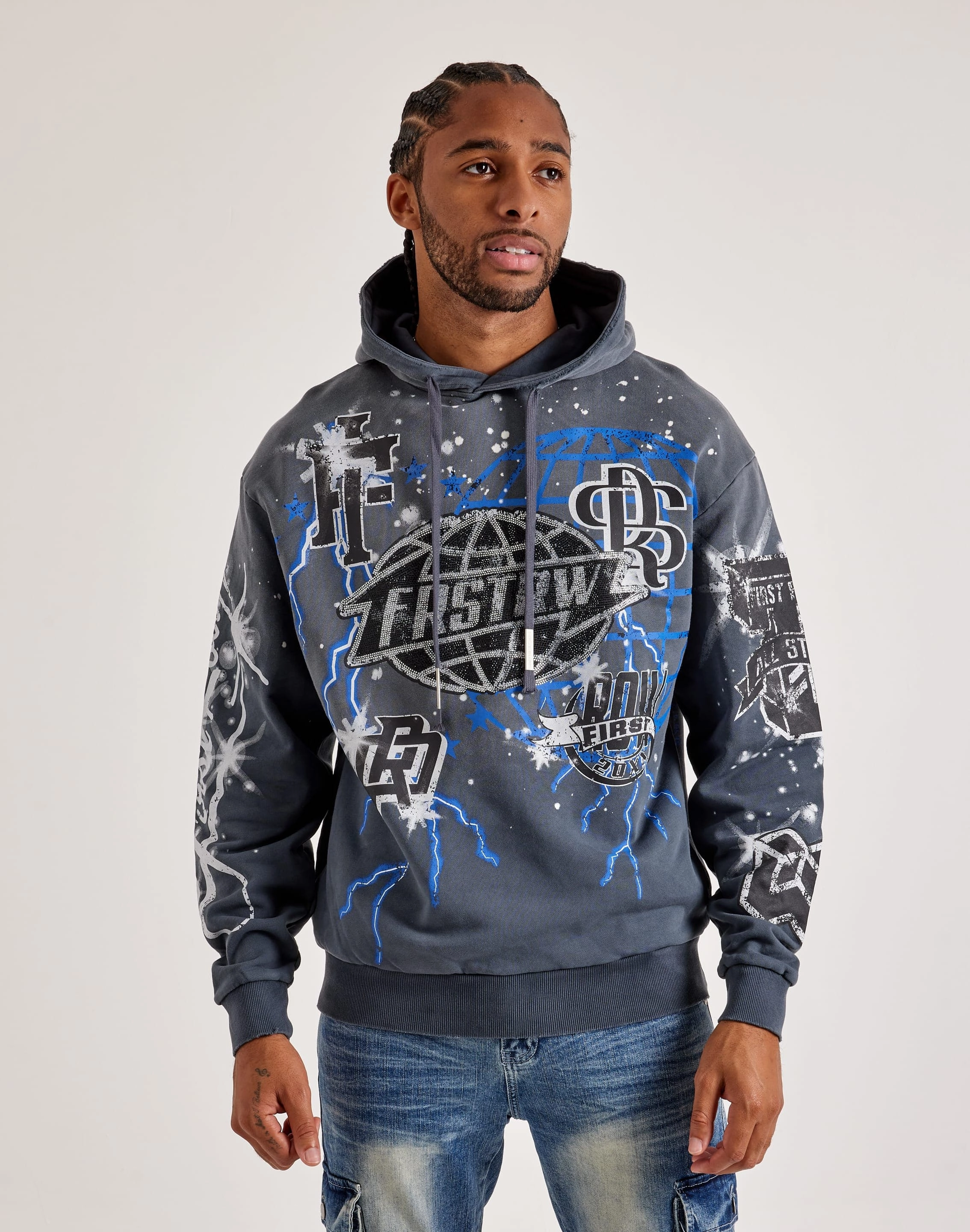 Outerwear options First Row Washed Rhinestone Hoodie Fashionable options