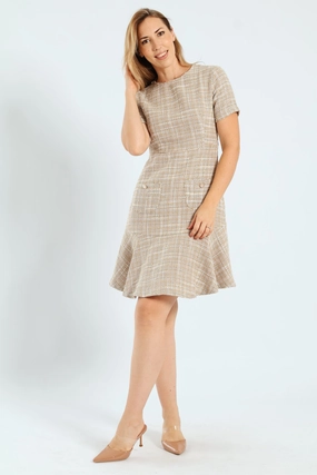 Flared Pocket Tweed Dress - Cream Swimwear selections Swimwear selections