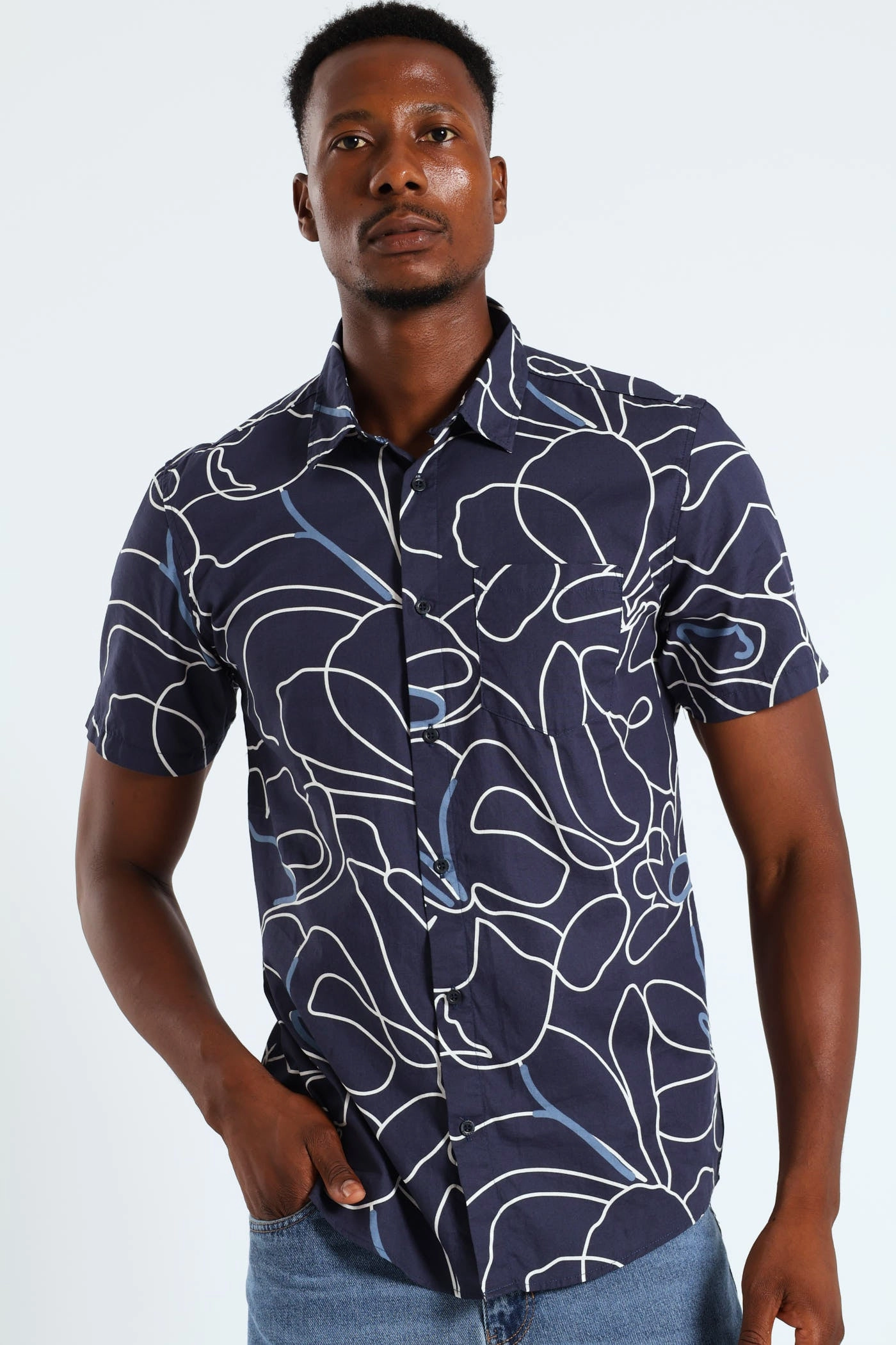 Floral Shirt - Navy Suede - finished fashion Denim - based fashion