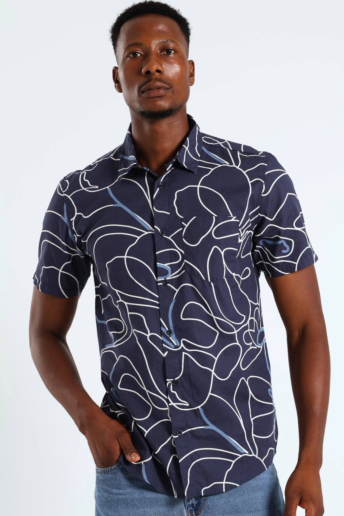 Wool - sourced fashion Floral Shirt - Navy Fashion swaps