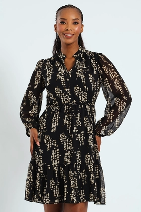Flutter Sleeve Monochrome Tea Dress - Black/Cream Smart casual wear Classic fashion pieces