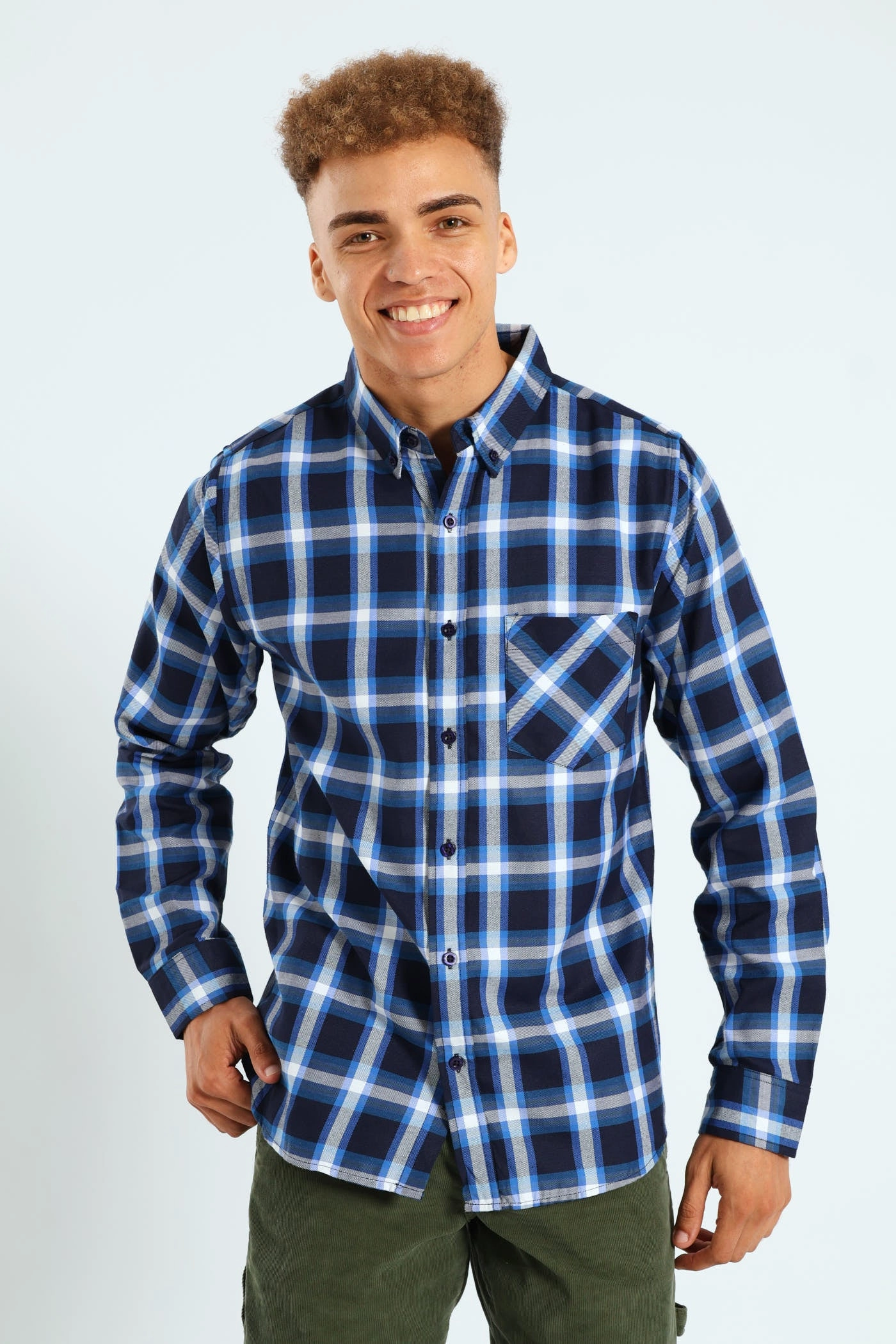 Formal wear selections Long Sleeve Check Shirt - Blue Evening wear
