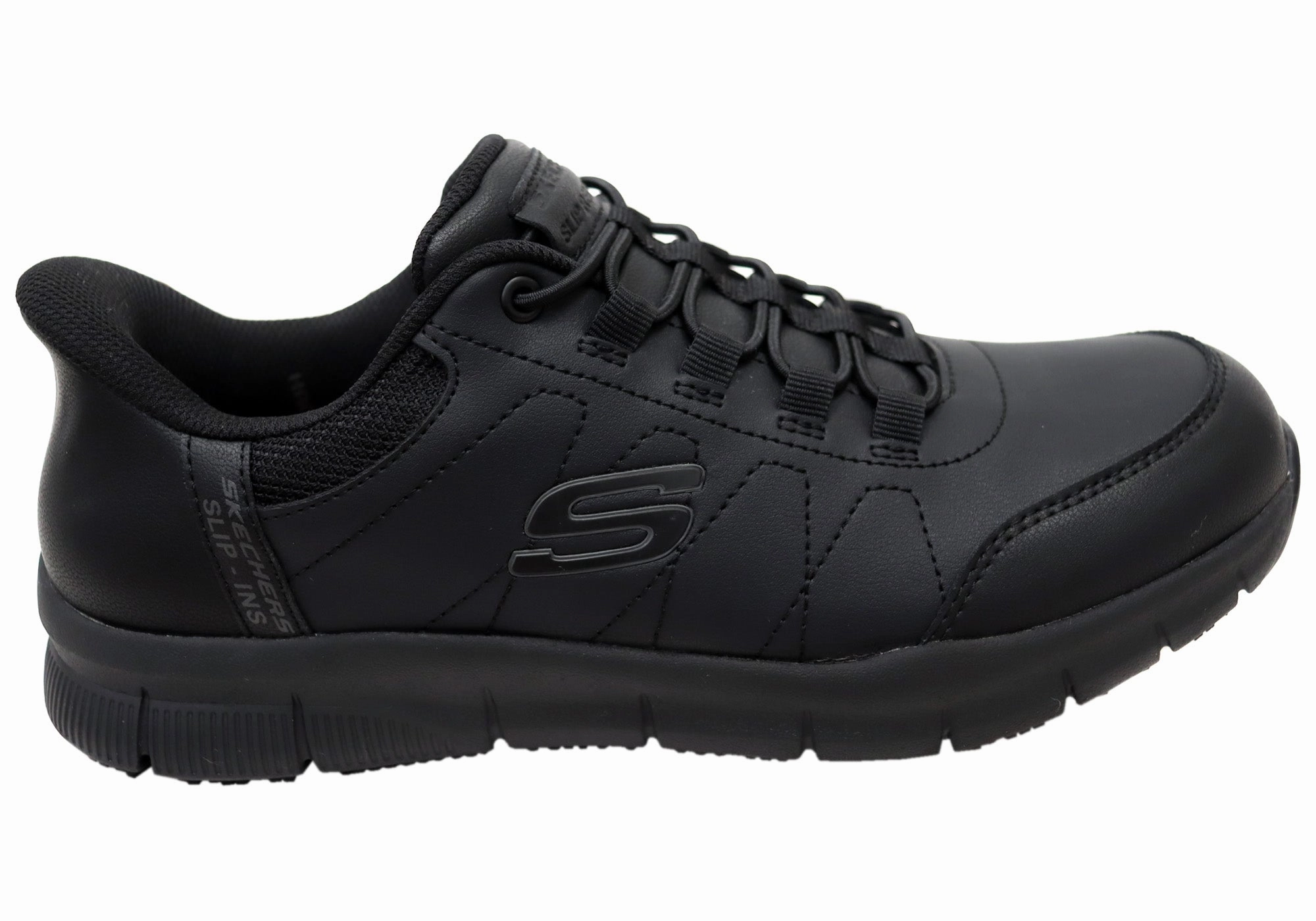 Games Skechers Mens Slip ins Work Nampa Knotly Slip Resistant Shoes Bottoms