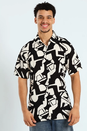 Geo Print Shirt - Black Smart casual wear Bohemian style items