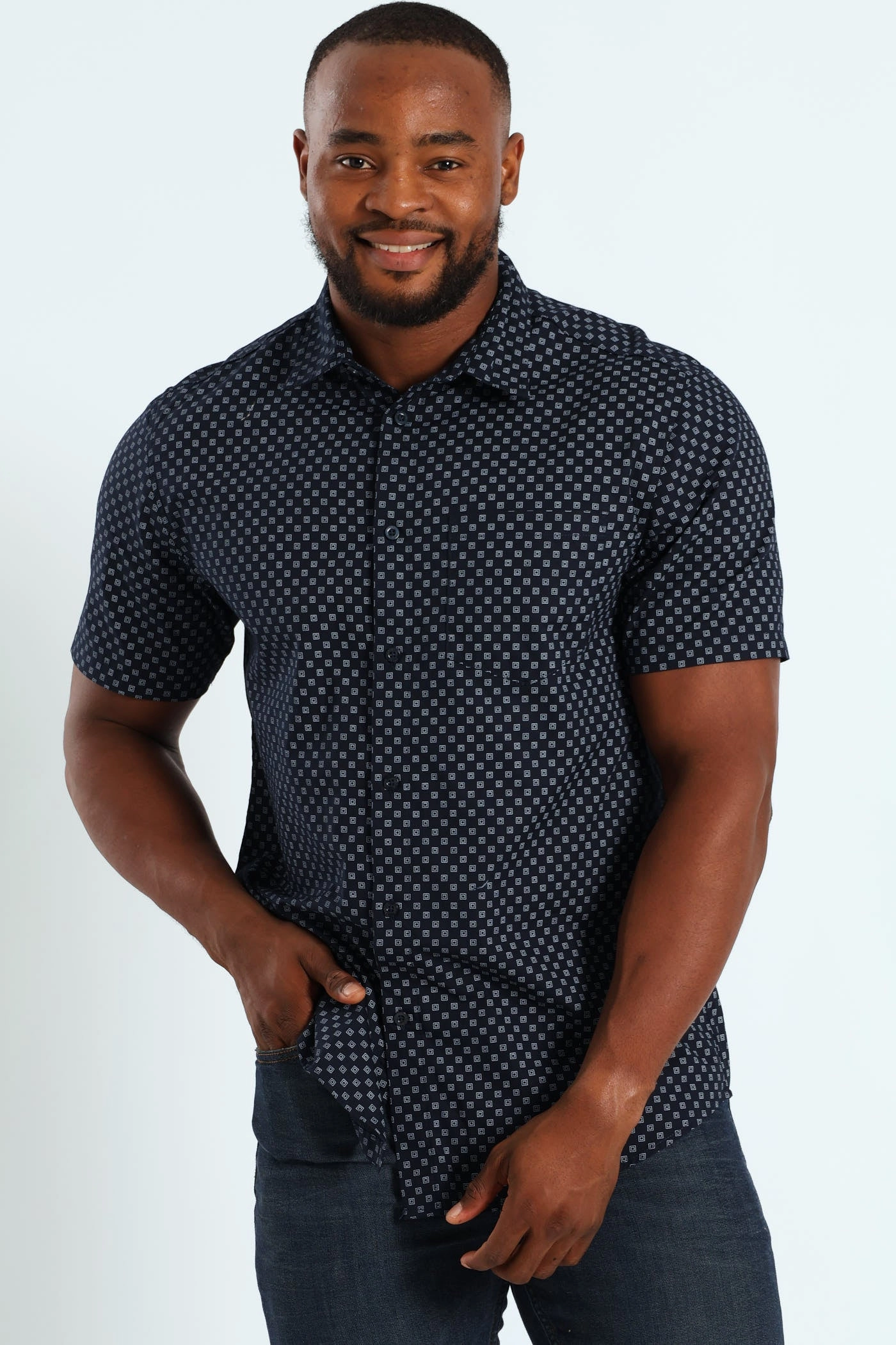Geo Screen Print Shirt - Navy Fashion labels Formal wear selections