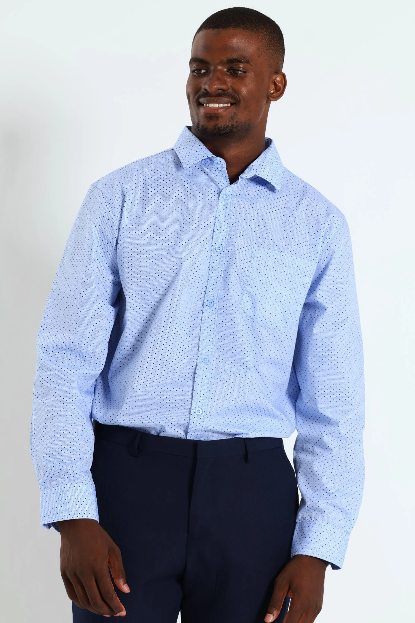 Geo Spot Shirt - Blue/Black Silk - fabric fashion Fashion photography
