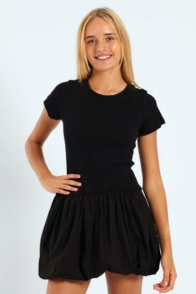 Girls Bubble Rib Dress - Black Fashion forecasting Lace - detailed fashion