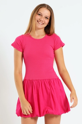 Girls Bubble Rib Dress - Cerise Trendy gear Fashion rental