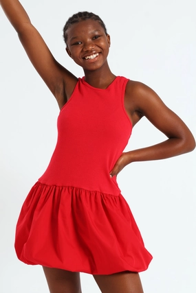 Girls Bubble Rib Dress - Red Fashion shows Quality apparel