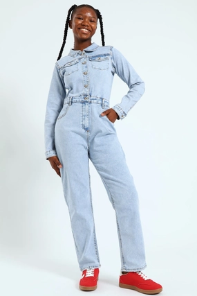 Girls Denim Boiler Suit - Acid Wash Fashionable options Beachwear items