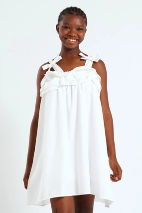 Girls Double Frill Bow Dress - White Clothing assortments Fashion-forward items