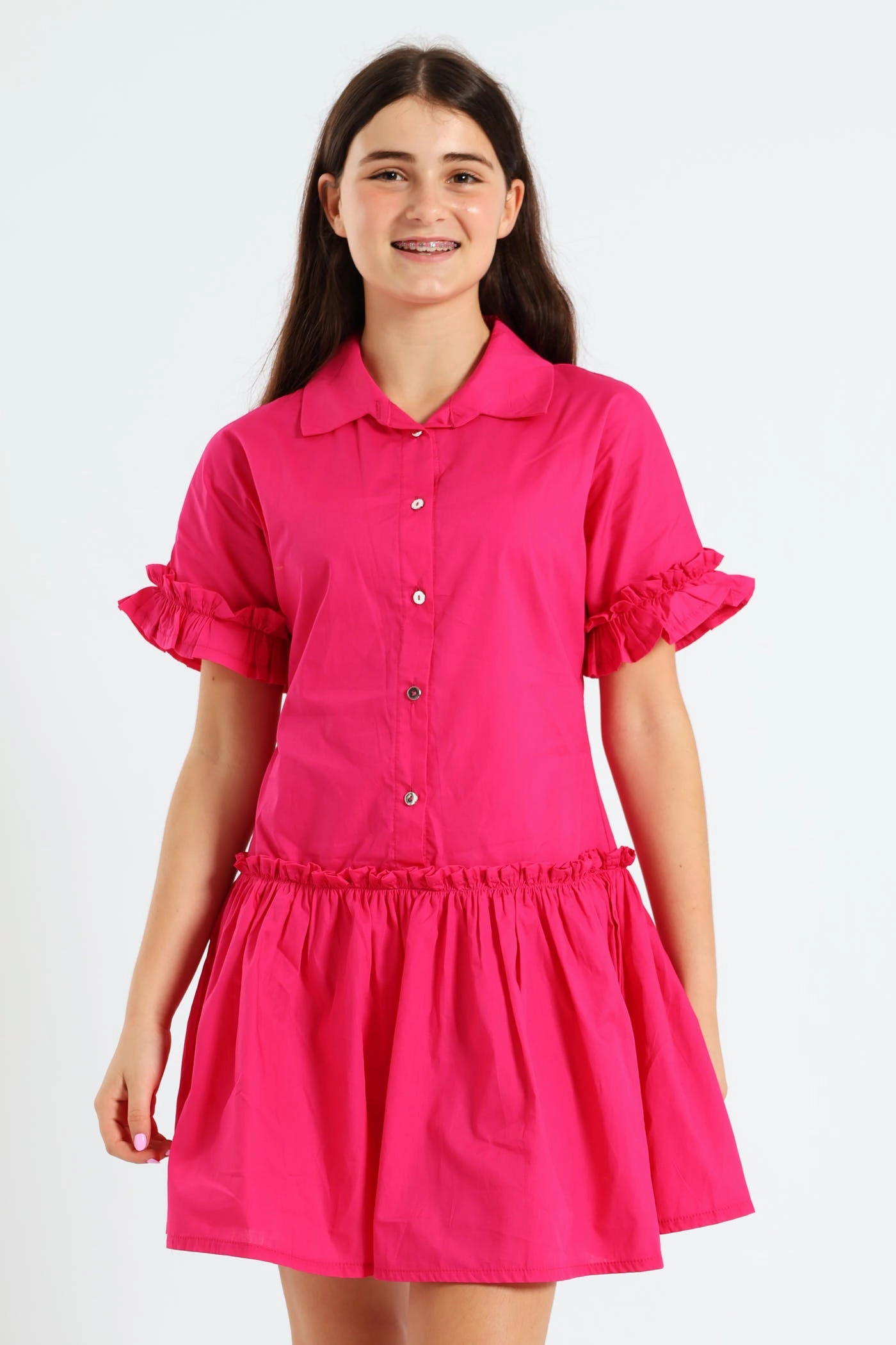 Girls Drop Tier Dress - Cerise Fashion models Fashion storage (wardrobes, hangers, etc.)