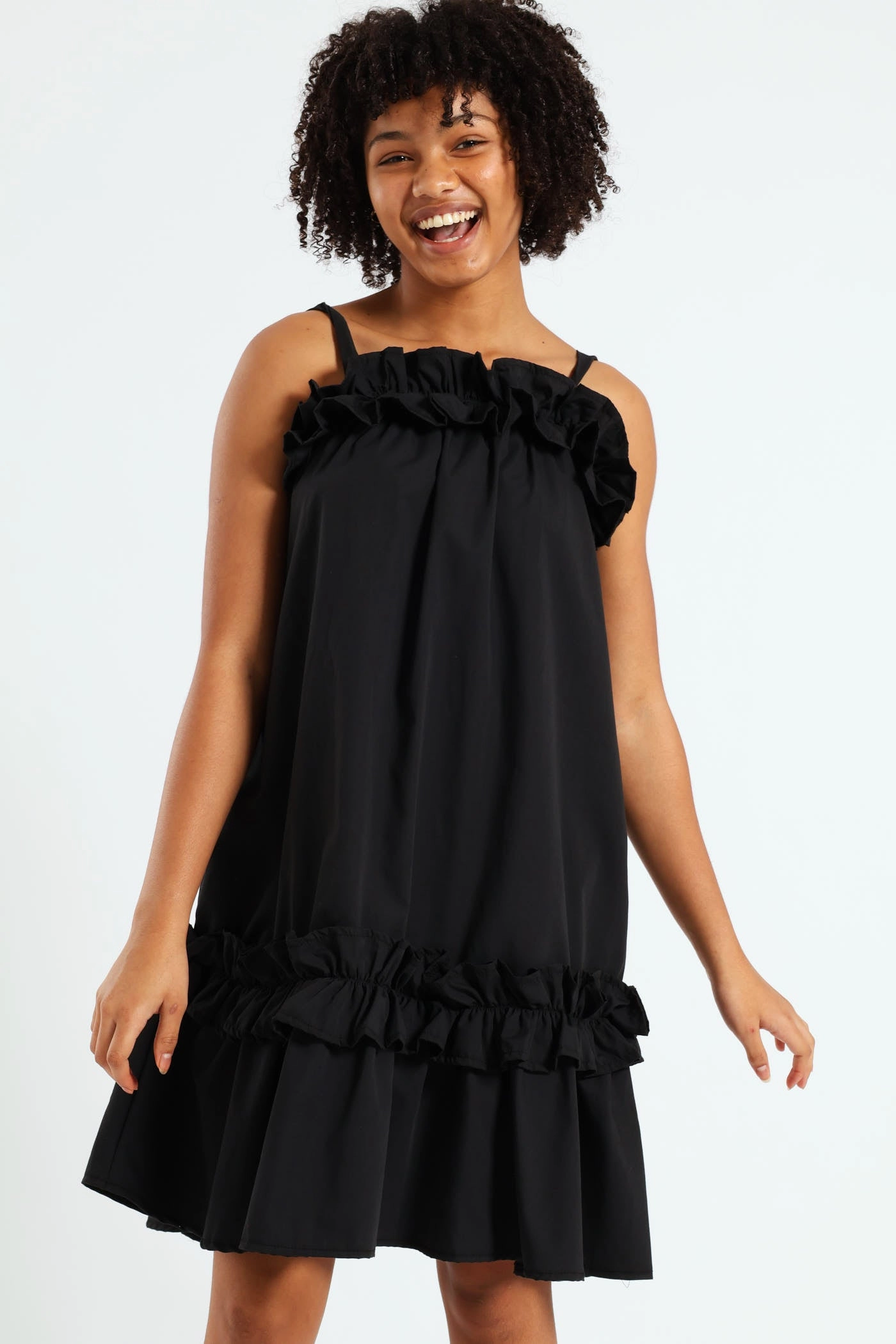 Trendy gear Girls Drop Tier Frilly Dress - Black Trendy gear