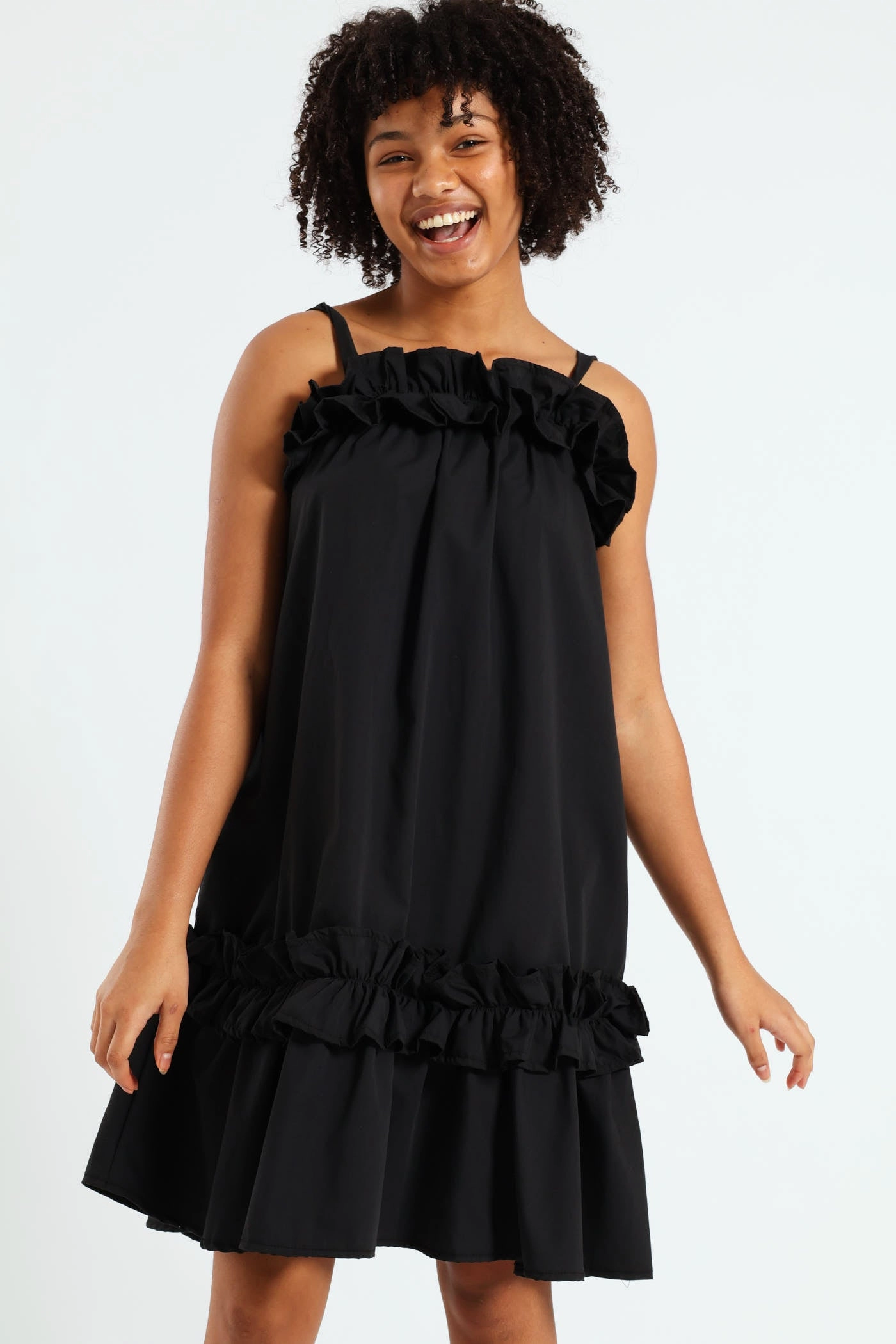 Girls Drop Tier Frilly Dress - Black Clothing assortments Printed fashion