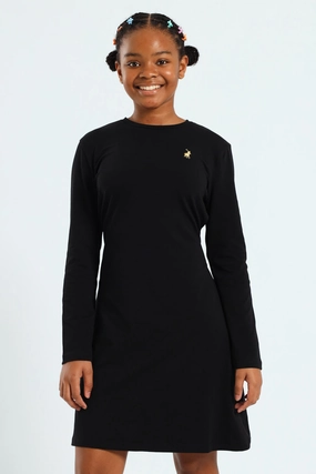 Girls Emily Belted Long Sleeve Dress - Black Fashion inspiration Organic fashion products