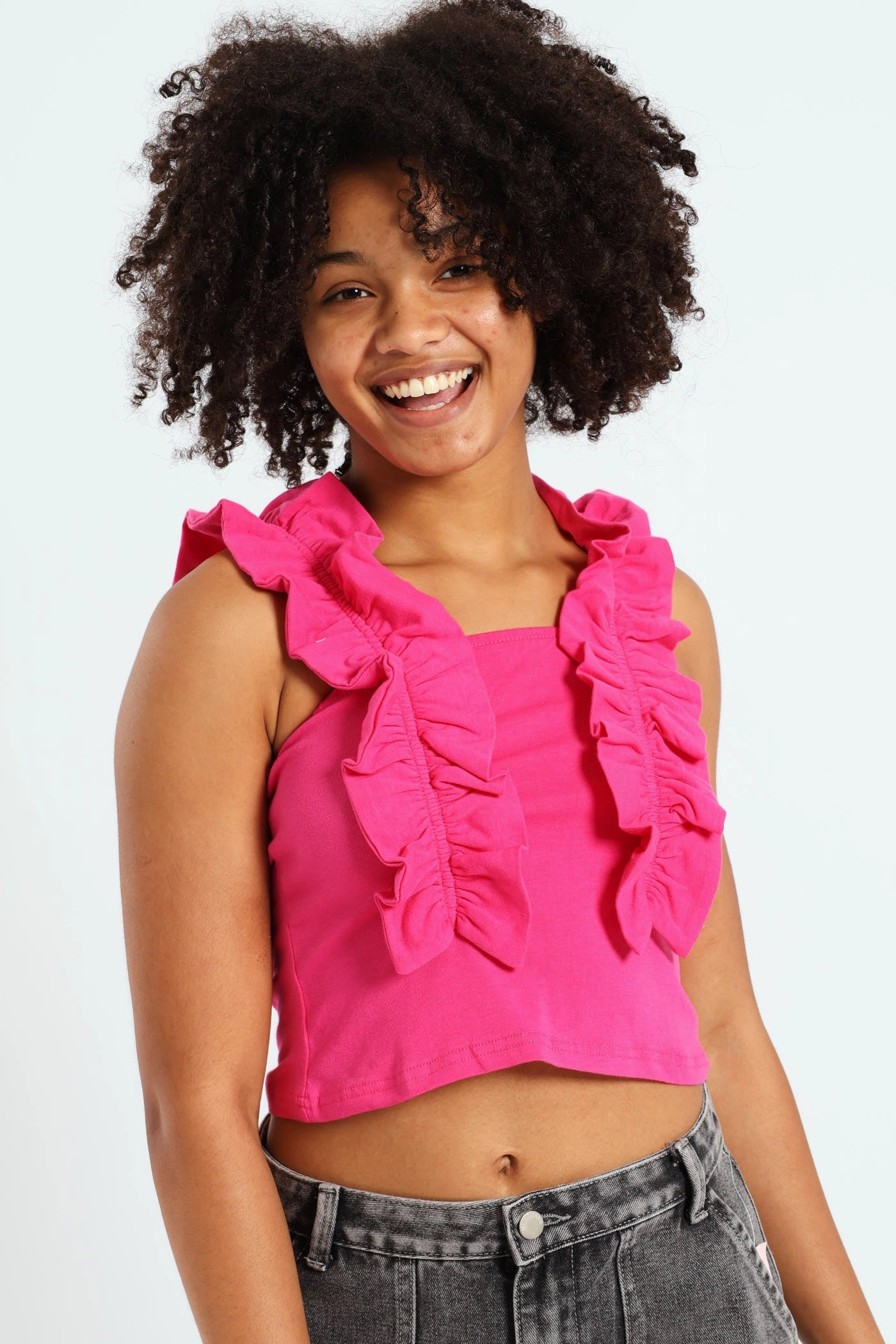 Girls Frilled Lycra Top - Cerise