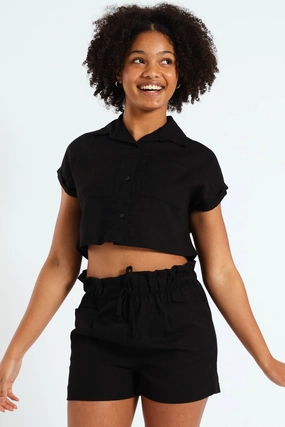 Girls Linen Shirt - Black Fashionable goods Spandex - incorporated fashion