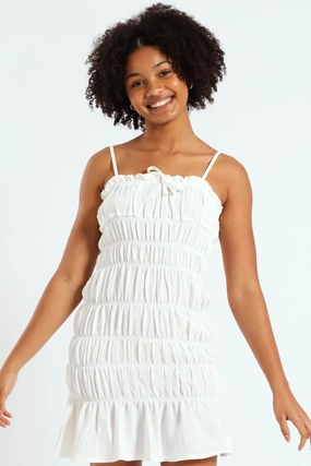 Girls Shirring Strappy Dress - White Retro fashion finds Smart fashion (wearables)
