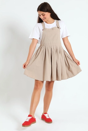 Girls Taslon Pleated Dress - Stone Athleisure fashion Retro fashion finds