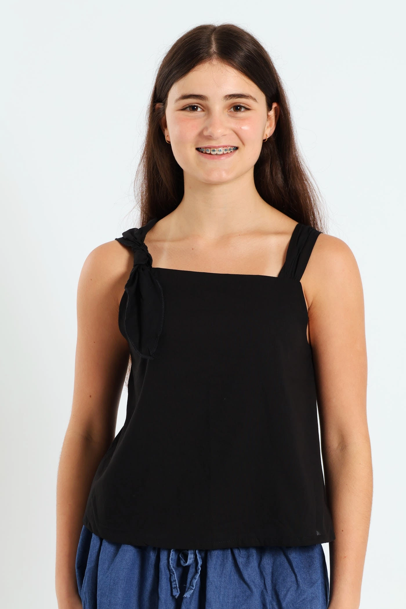 Girls Voile Lined Top - Black