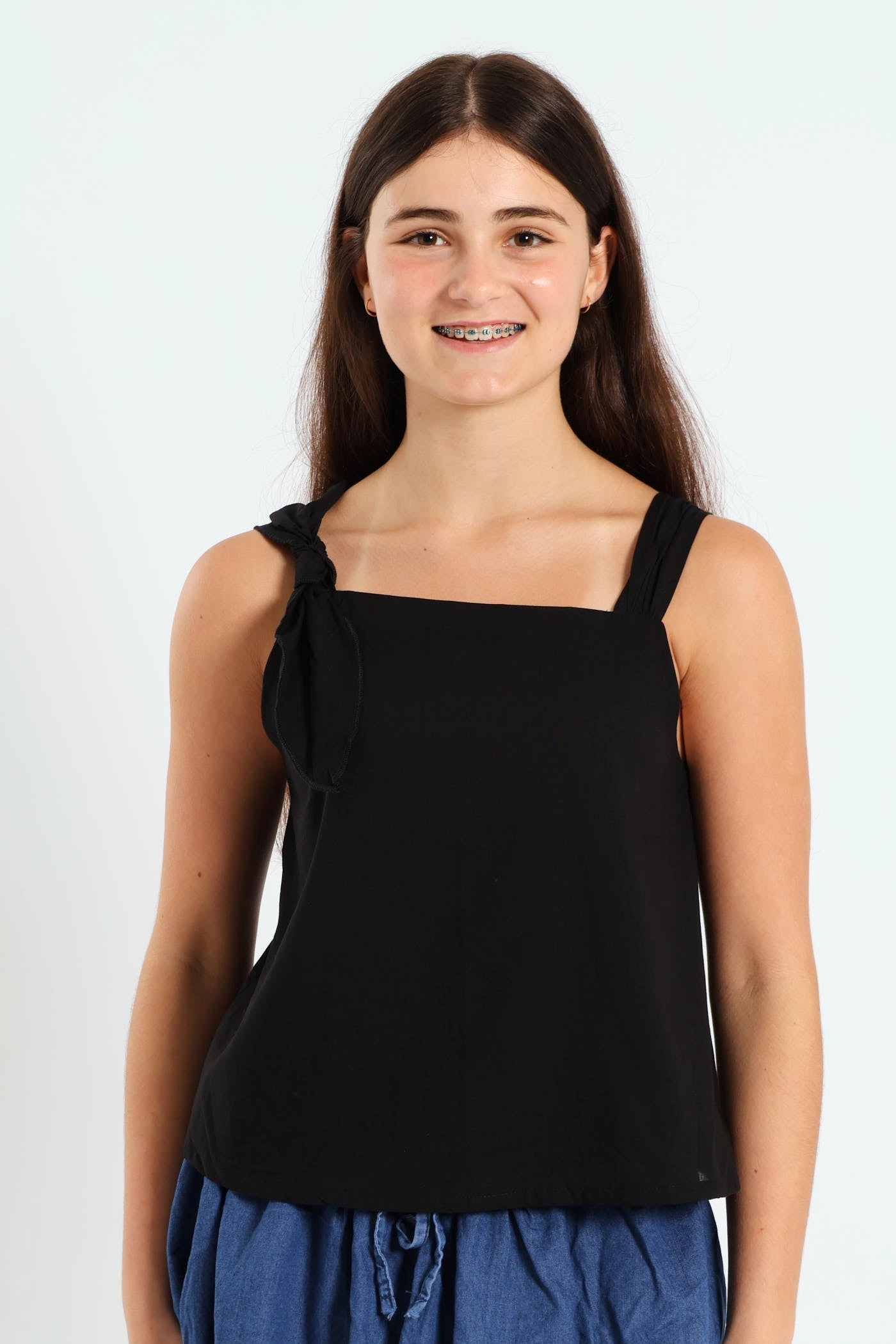 Girls Voile Lined Top - Black