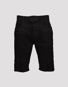 Grindhouse Angled Seam Denim Shorts Leather - material fashion Fashionable options