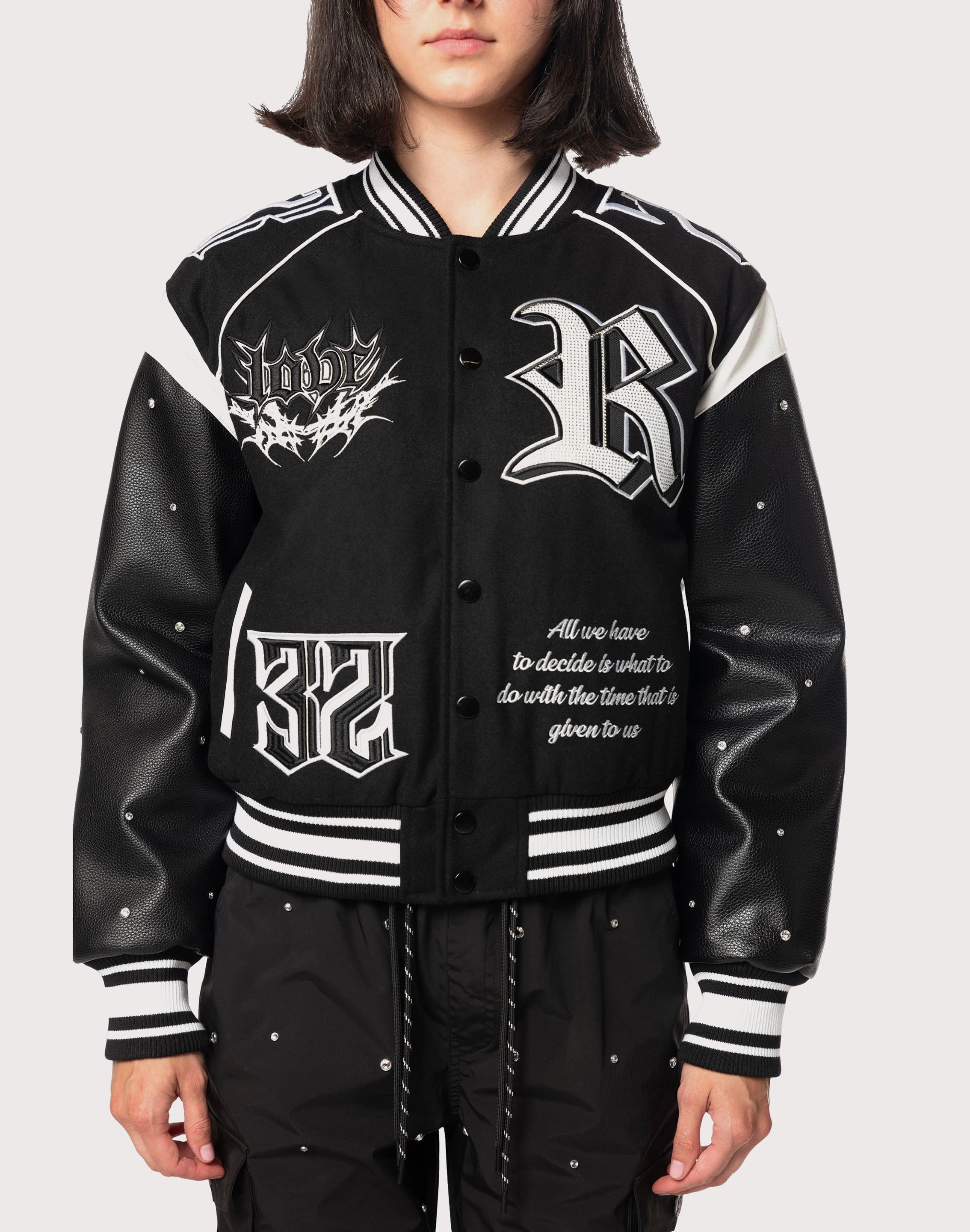 Grindhouse Rhinestone Varsity Black Jacket Fashion shows Fashion customization