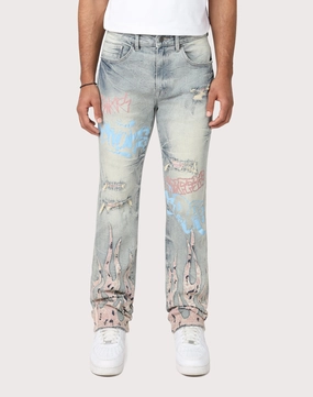 Grindhouse Straight Fit Flame Mechanical Denim Jeans Wool - sourced fashion Fashion influencers' recommendations