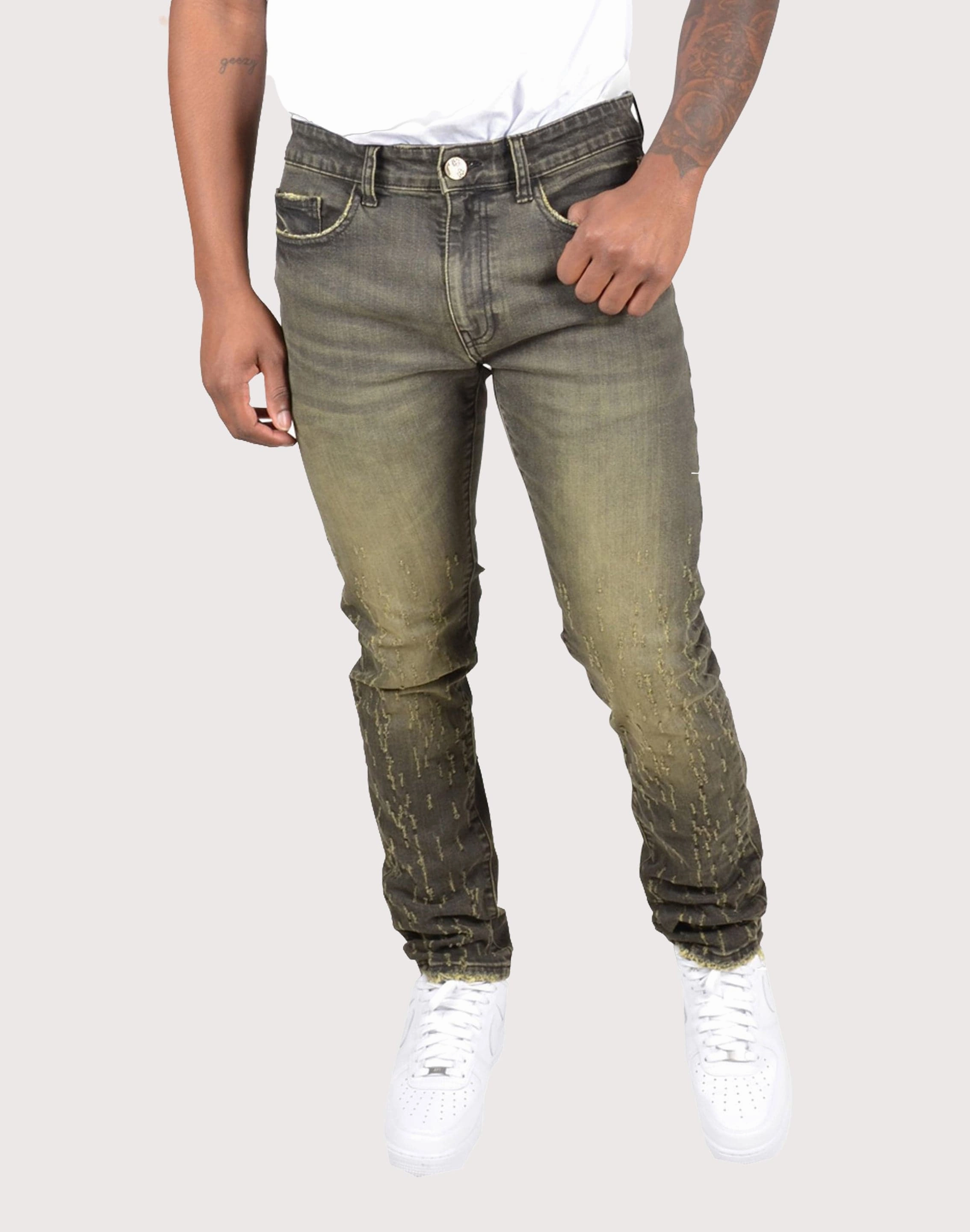 Sustainable fashion Grindhouse Tinted Slim Scratched Denim Jeans Beachwear items