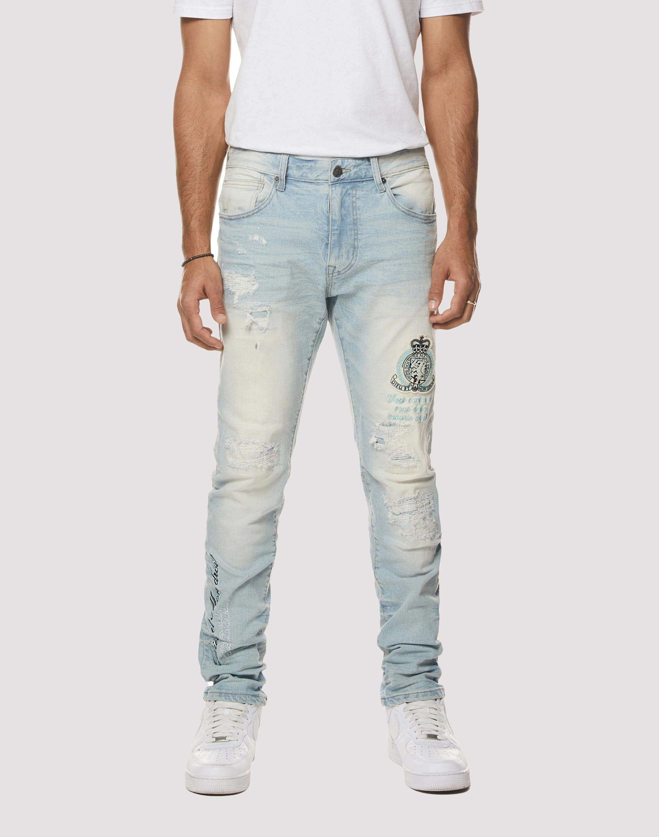 Grindhouse Varsity Slim Fit Speckle Jeans Beaded fashion items Designer fashion items